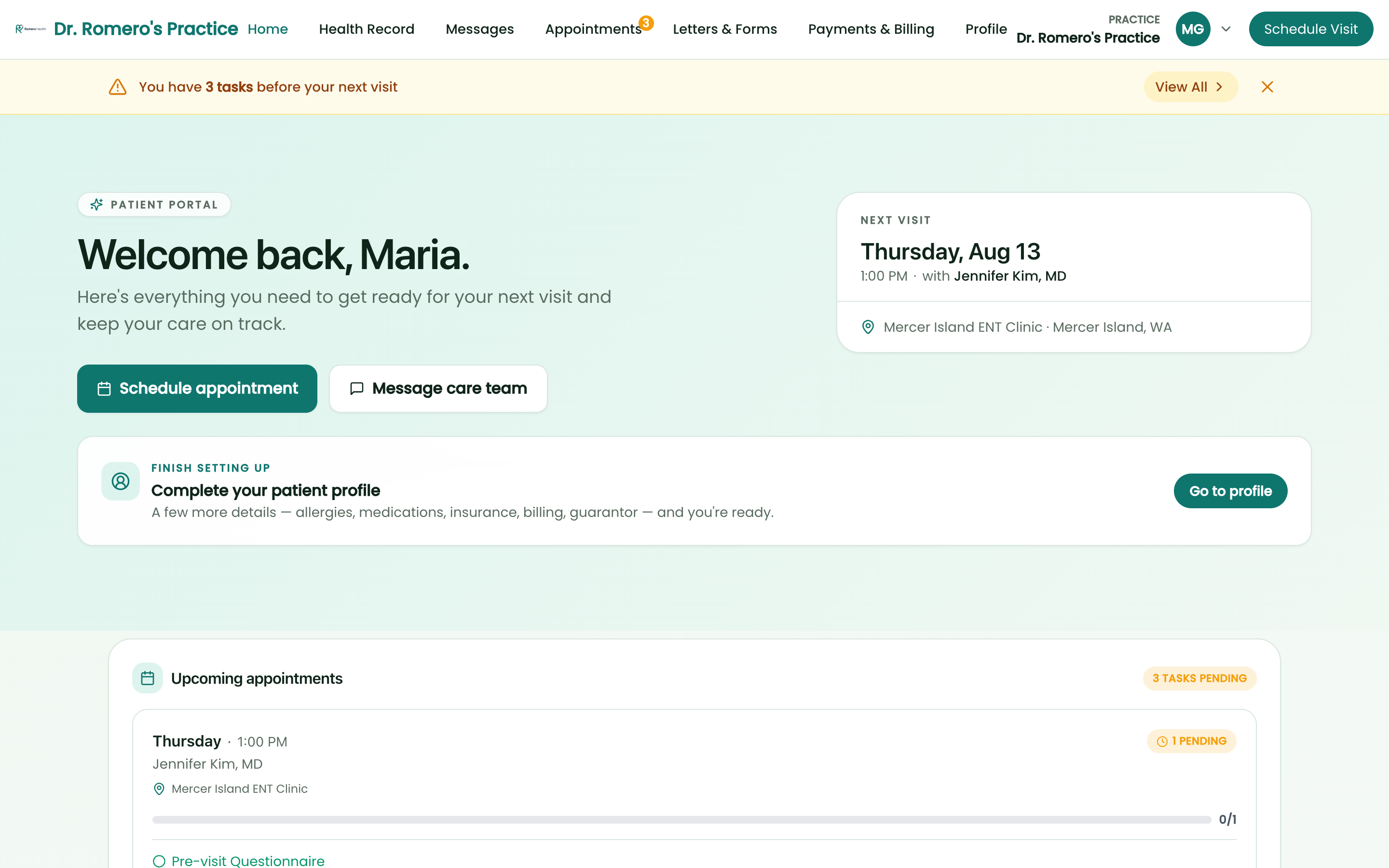 Patient portal home