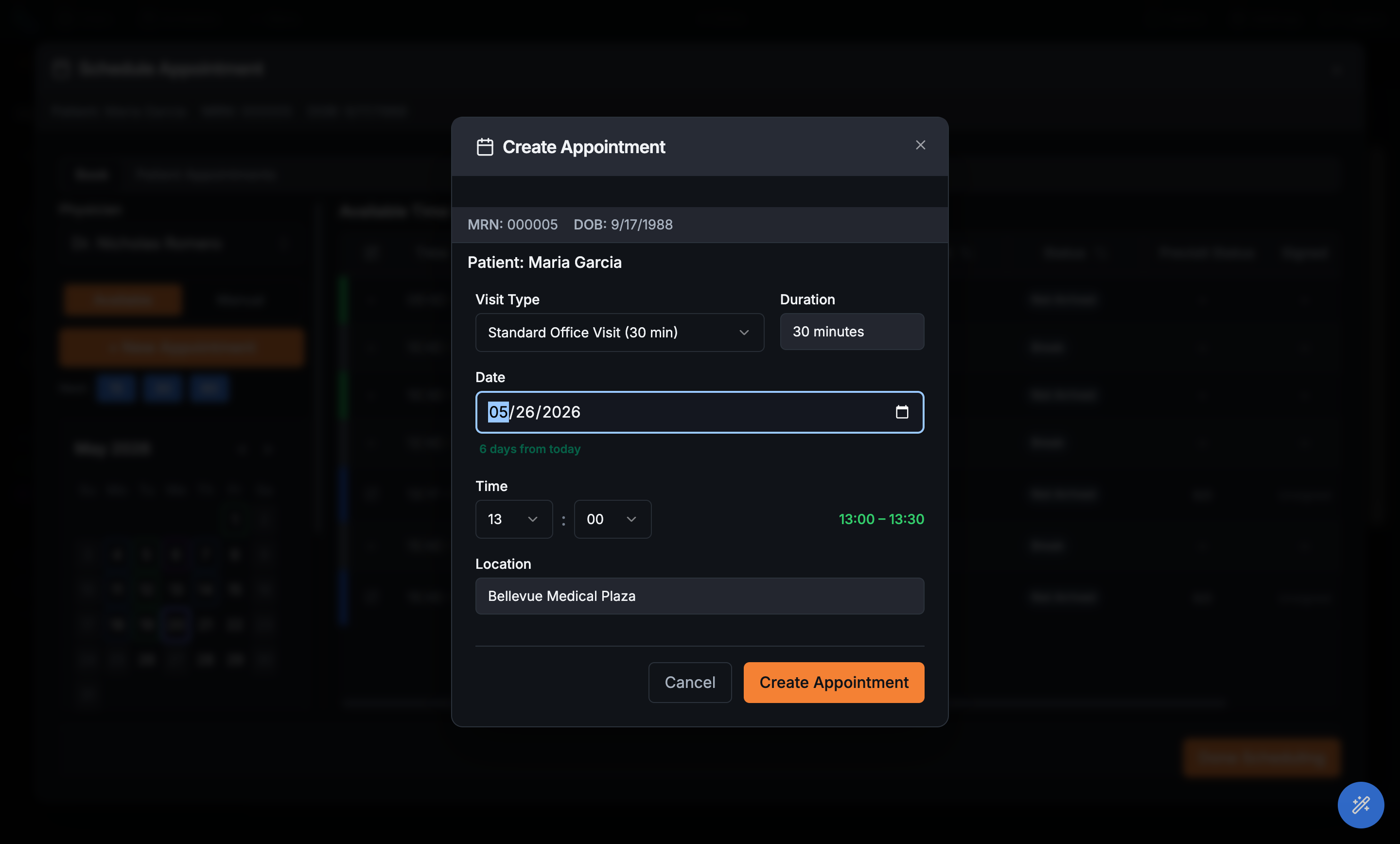 Create appointment dialog