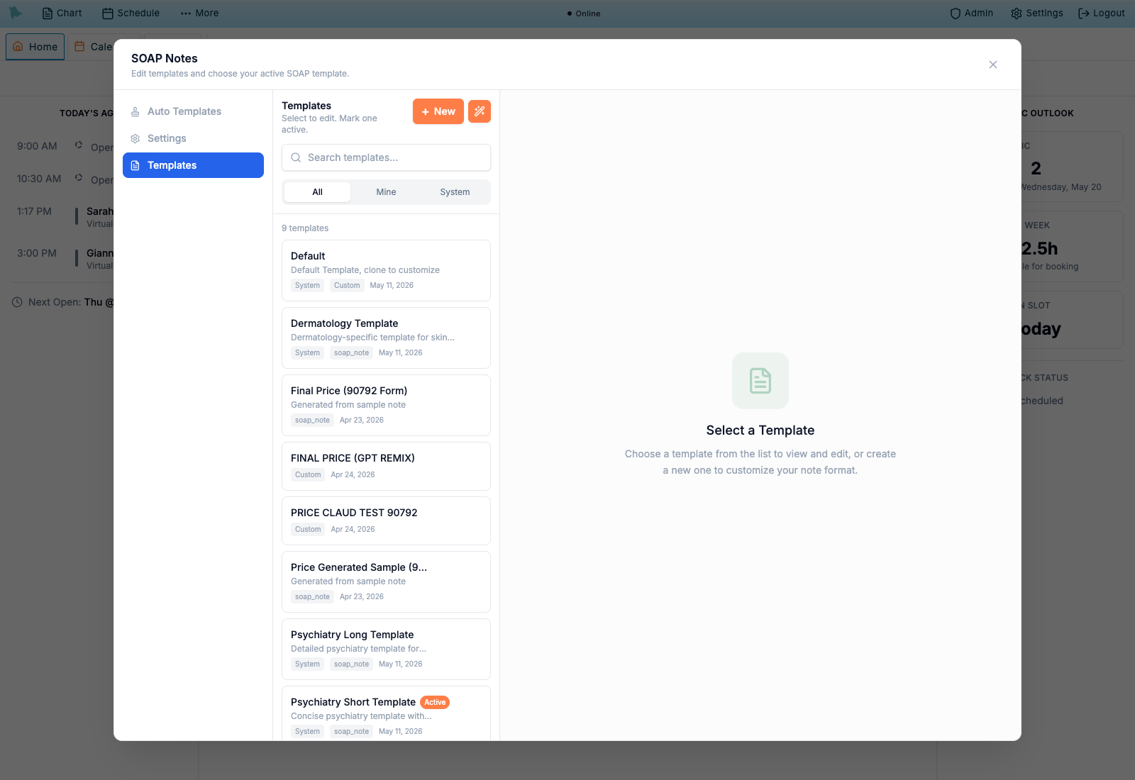 SOAP note template customization