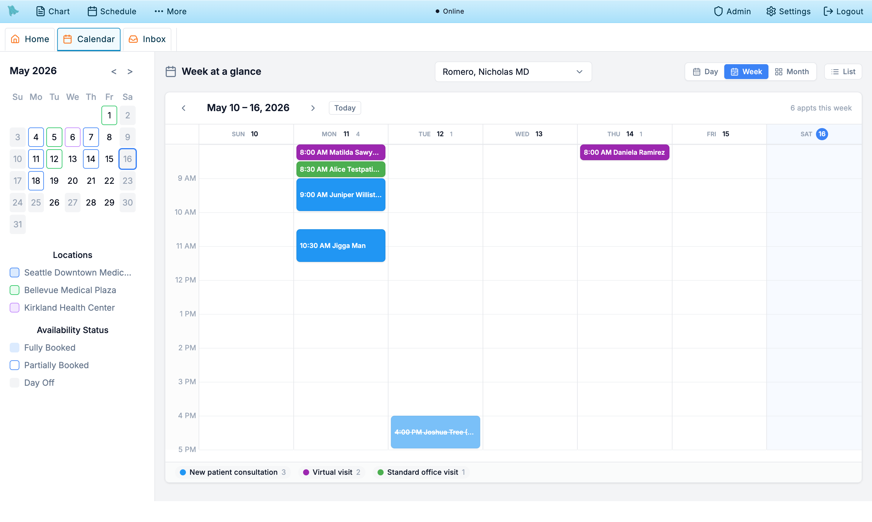 Calendar week view showing the seven day grid